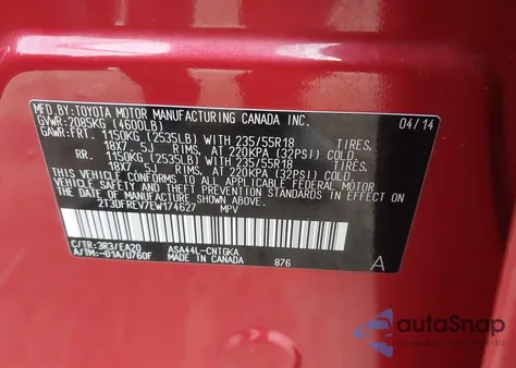 2014 Toyota Rav4 Limited from USA, damaged, VIN 2T3DFREV7EW174627